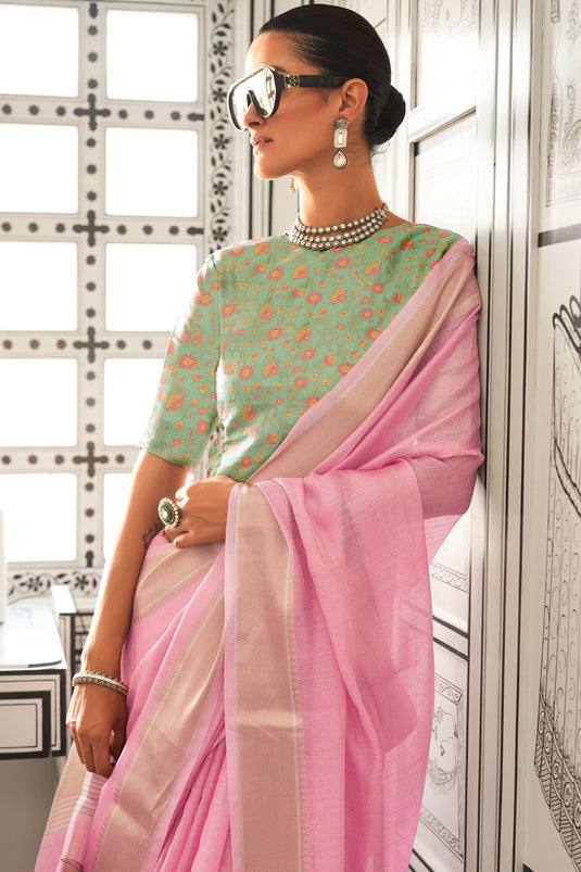 Pink Color Weaving Work Glamorous Chiffon Silk Saree