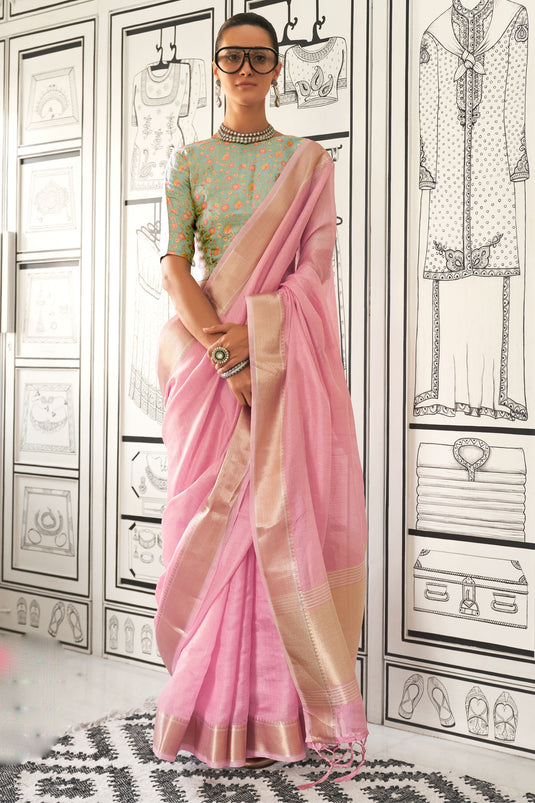 Pink Color Weaving Work Glamorous Chiffon Silk Saree