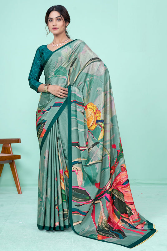 Multi Color Gorgeous Crepe Fabric Casual Saree With Printed Work