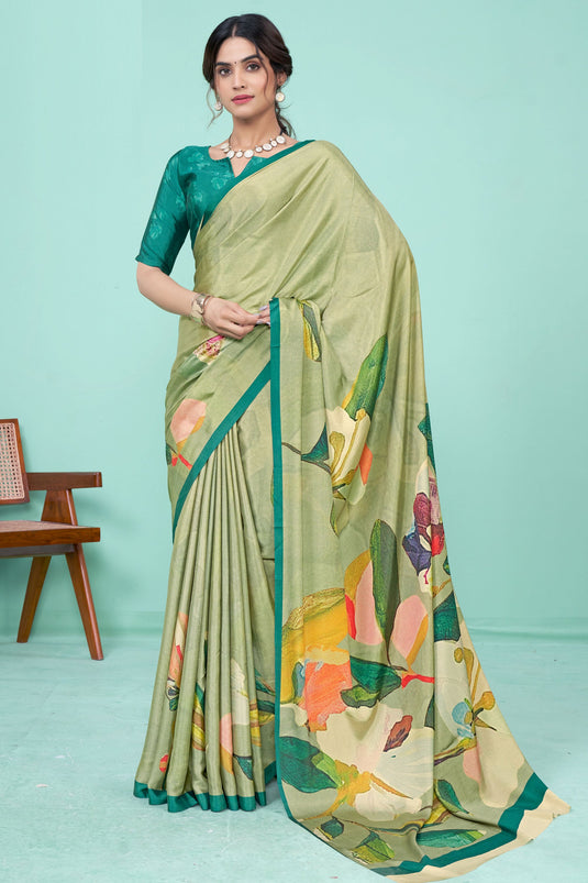 Multi Color Printed Pleasant Crepe Fabric Casual Saree