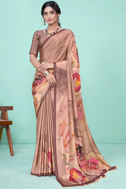 Crepe Fabric Multi Color Glorious Casual Saree With Printed Work