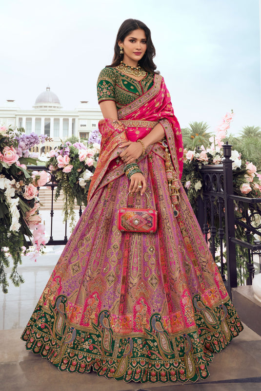 Excellent Silk Fabric Magenta Color Wedding Wear Bridal Lehenga