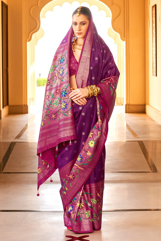 Adorable Purple Color Function Wear Art Silk Weaving Work Design Saree