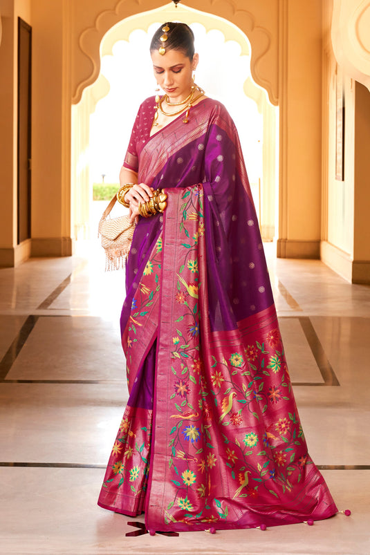 Adorable Purple Color Function Wear Art Silk Weaving Work Design Saree