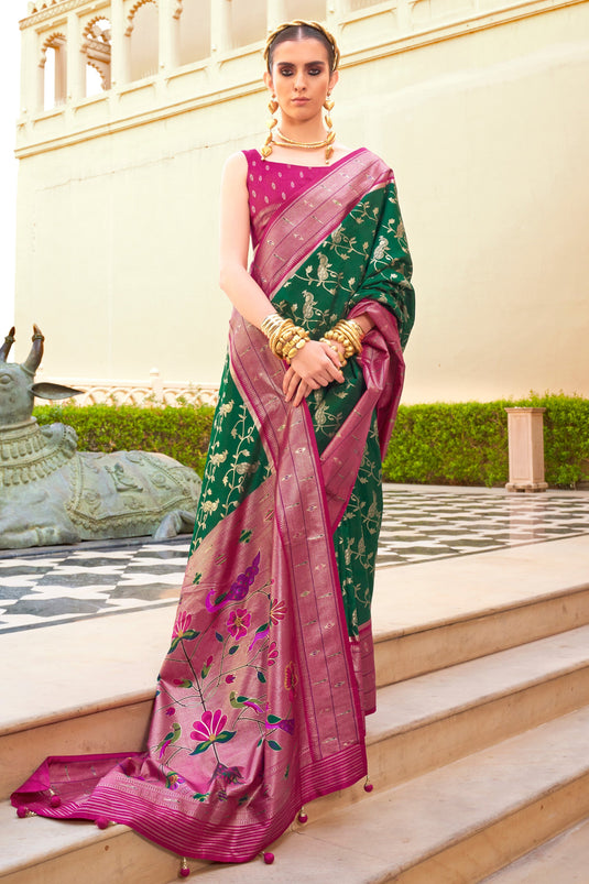 Dark Green Color Art Silk Weaving Work Saree