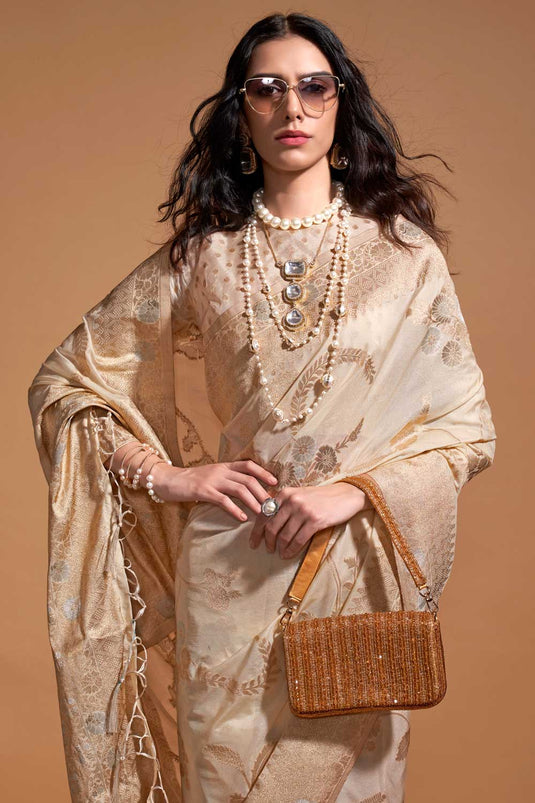 Delicate Beige Color Weaving Work Georgette Saree