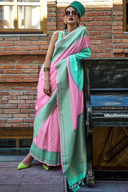 Glamorous Art Silk Pink Color Handloom Weaving Saree