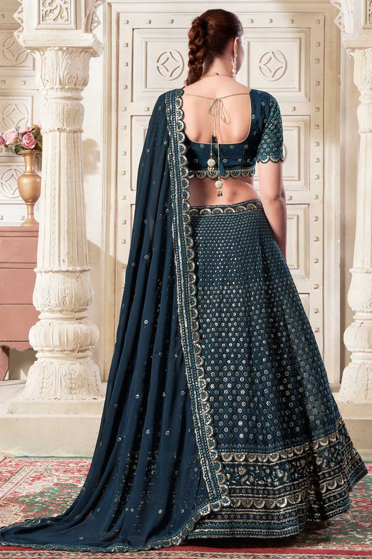 Fabulous Georgette Fabric Teal Color Lehenga