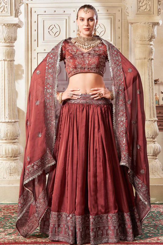 Rust Color Silk Fabric Glamorous Look Lehenga