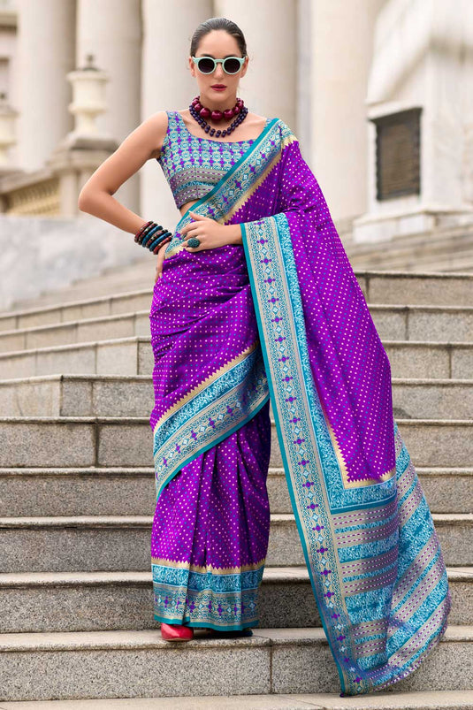 Creative Weaving Work On Dark Magenta Color Function Wear Silk Saree