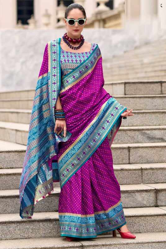 Beguiling Weaving Work On Purple Color Function Wear Silk Saree