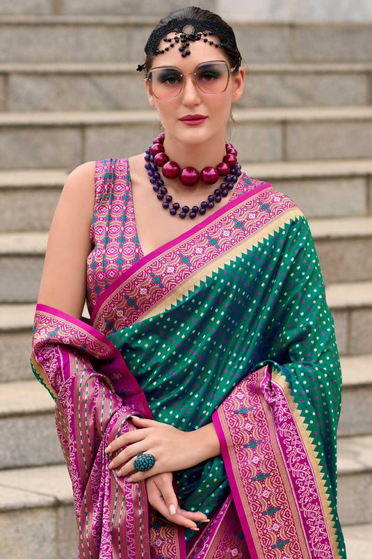 Tempting Function Wear Dark Green Color Silk Saree With Weaving Work