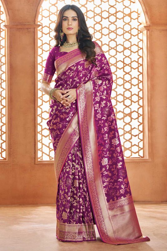 Entrancing Banarasi Silk Saree In Purple Color With Weaving Work