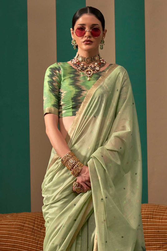 Captivating Art Silk Handloom Weaving Saree In Green Color