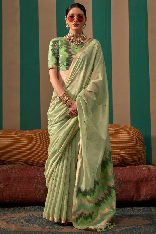 Captivating Art Silk Handloom Weaving Saree In Green Color