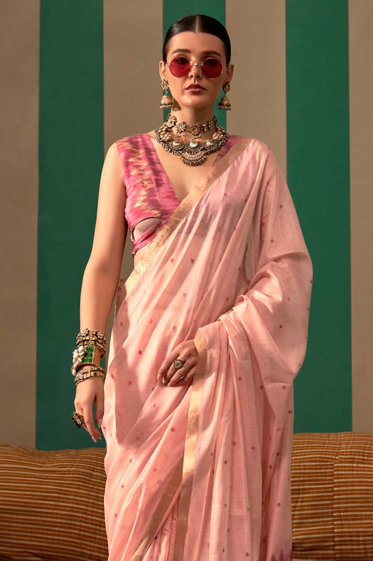 Peach Color Fantastic Art Silk Handloom Weaving Saree