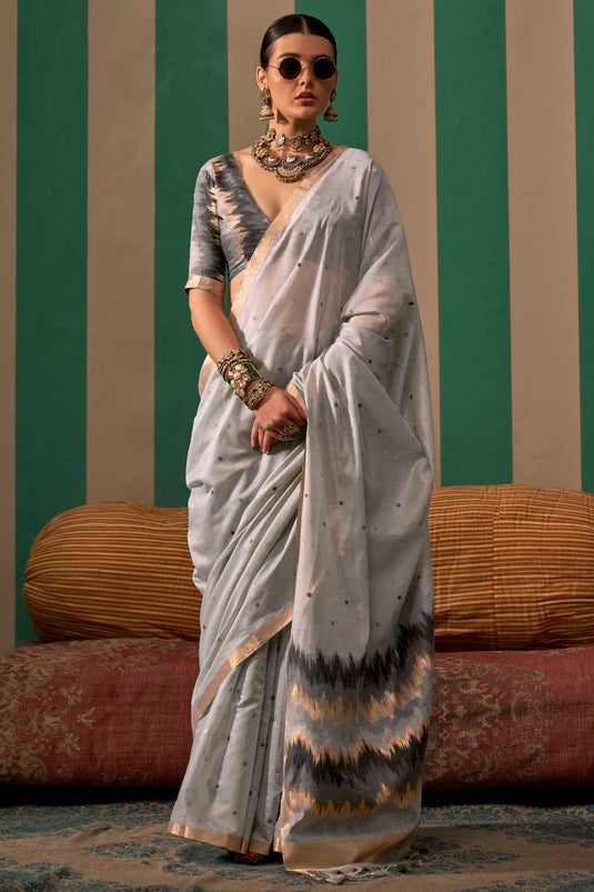 Flamboyant Art Silk Handloom Weaving Saree In Grey Color