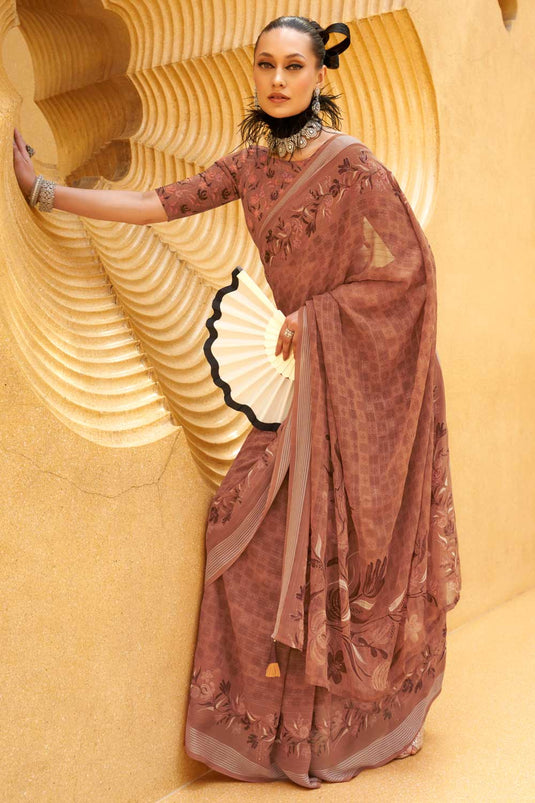 Brown Color Georgette Fabric Engaging Saree