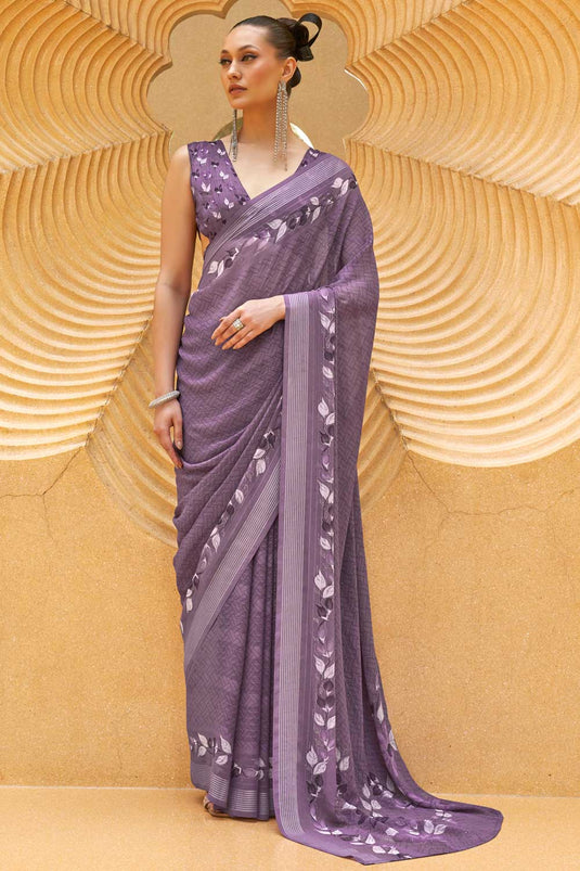 Incredible Georgette Fabric Purple Color Saree