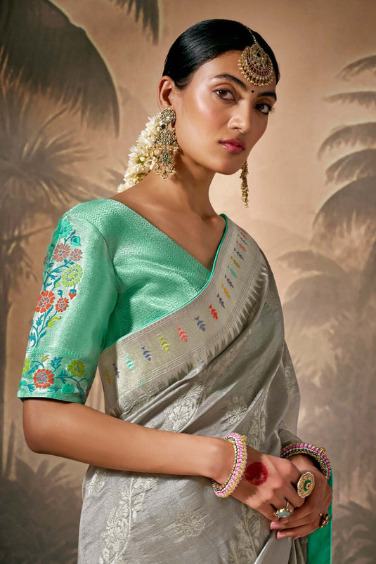 Weaving Work Grey Saree