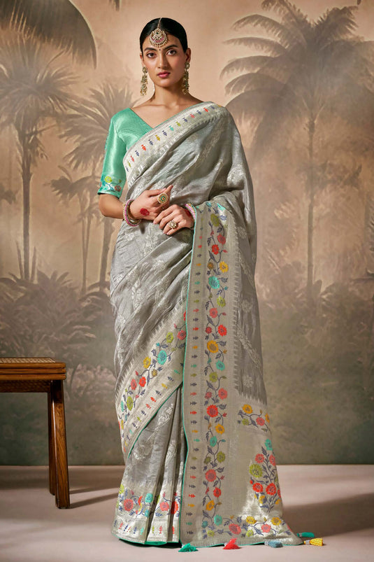 Weaving Work Grey Saree