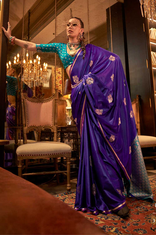 Amazing Purple Color Weaving Design Satin Saree