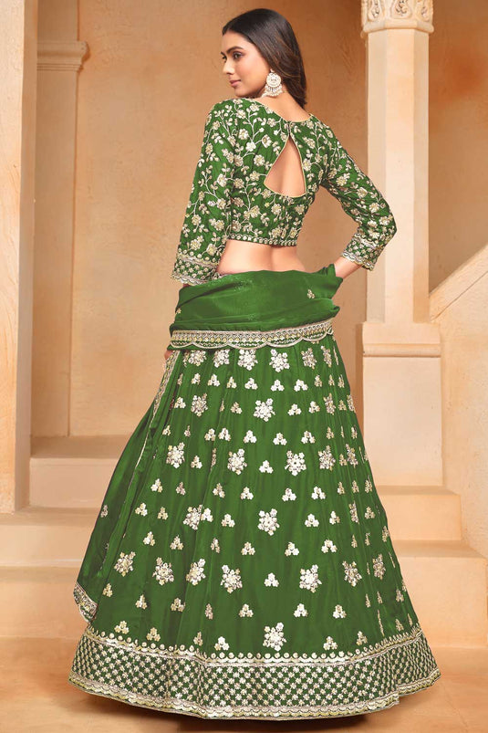 Radiant Green Color Organza Fabric Lehenga