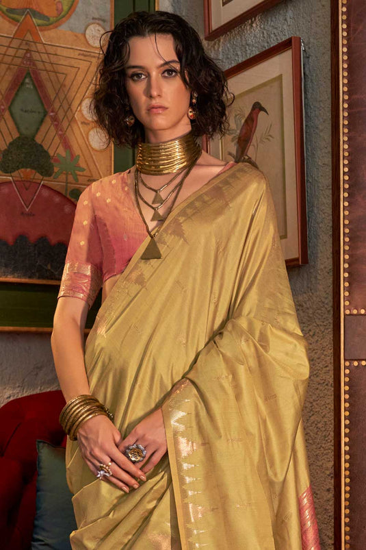 Beige Color Pleasant Handloom Weaving Silk Saree