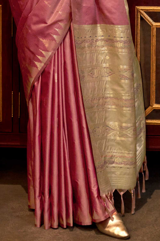 Pink Color Glorious Handloom Weaving Silk Saree