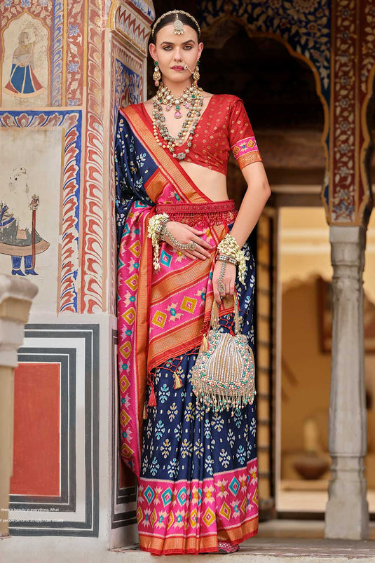 Navy Blue Color Printed Brilliant Art Silk Saree