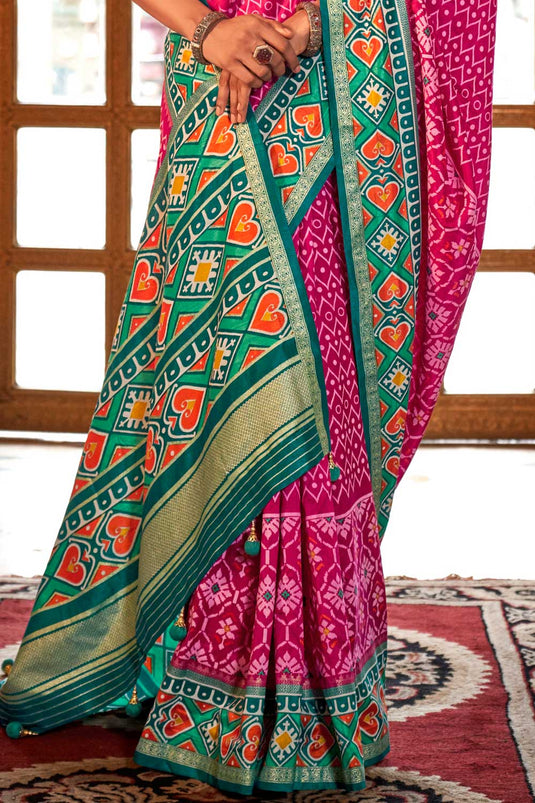 Beguiling Pink Color Art Silk Patola Printed Saree