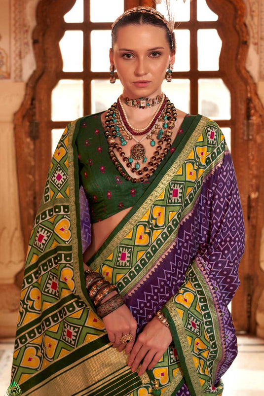 Incredible Art Silk Purple Color Patola Printed Saree