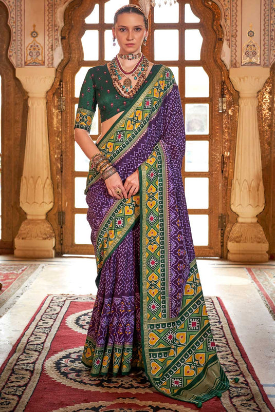 Incredible Art Silk Purple Color Patola Printed Saree