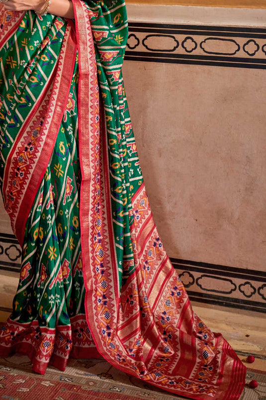 Amazing Green Color Art Silk Patola Printed Saree