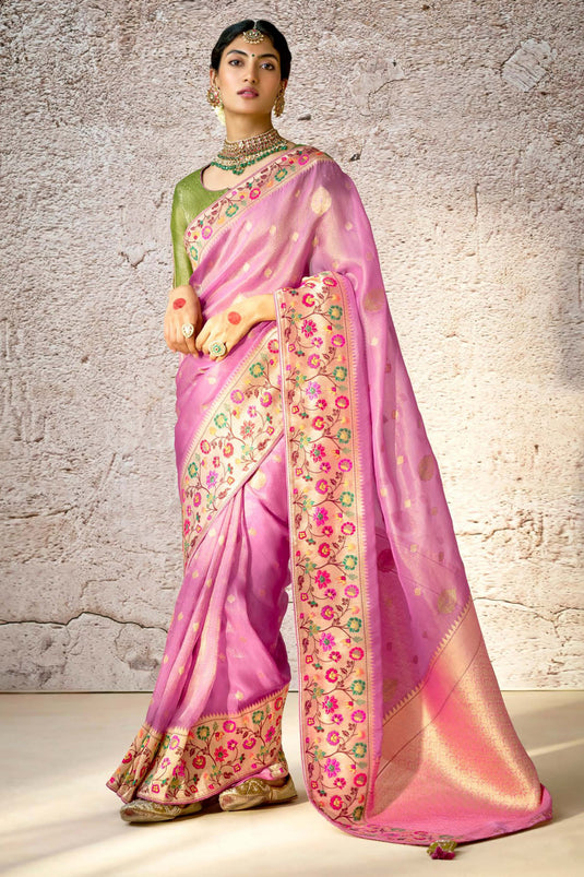 Banarasi Silk Style Wedding Wear Saree In Pink Color