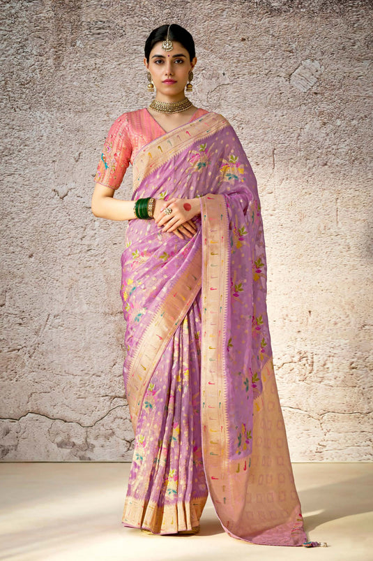 Banarasi Silk Lavender Saree With Weaving Work