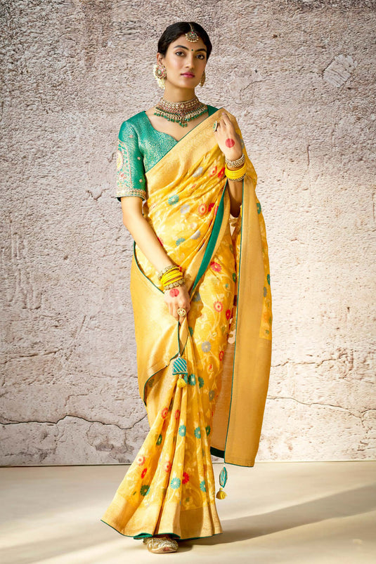 Yellow Shaded Woven Banarasi Silk Saree