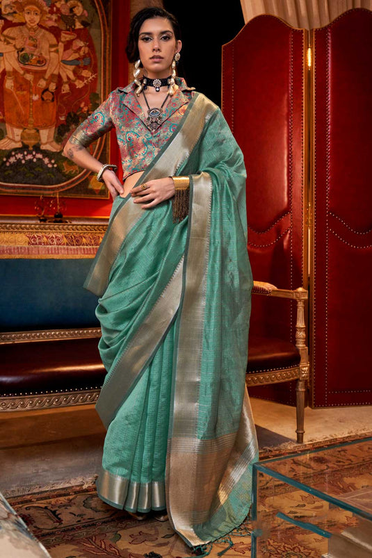 Delicate Sea Green Color Weaving Work Chiffon Saree