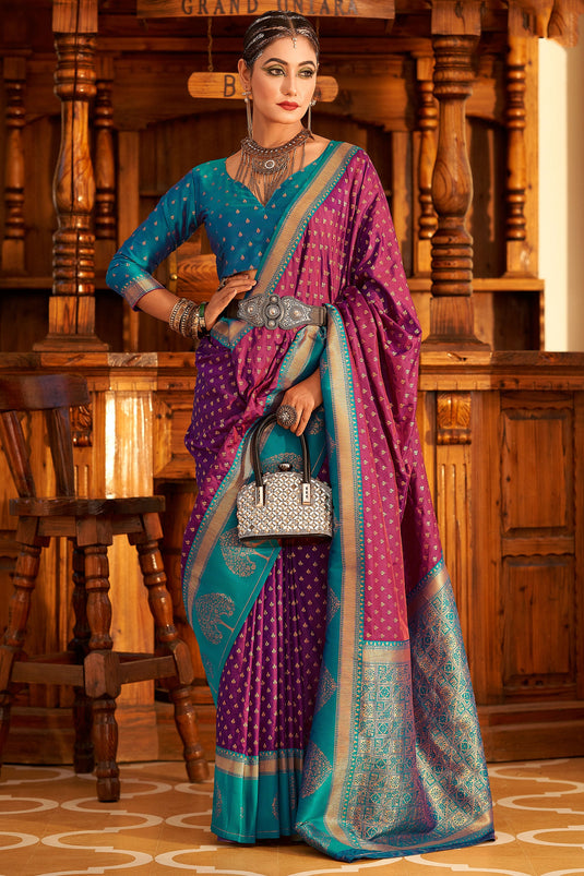 Elegant Purple Banarasi Art Silk Saree With Contrasting Blouse