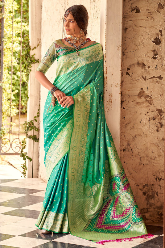 Charming Sea Green Soft Silk Zari Weaving Festive Saree