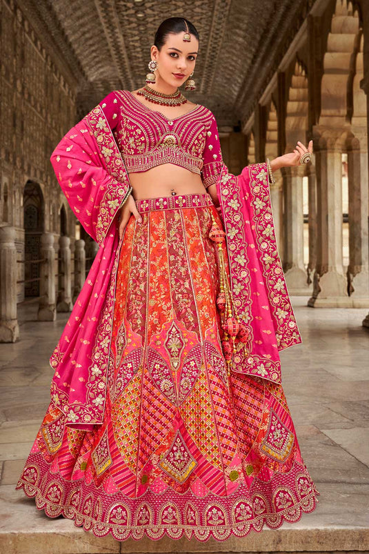 Multi Color Wedding Wear Banarasi Silk Incredible Bridal Lehenga