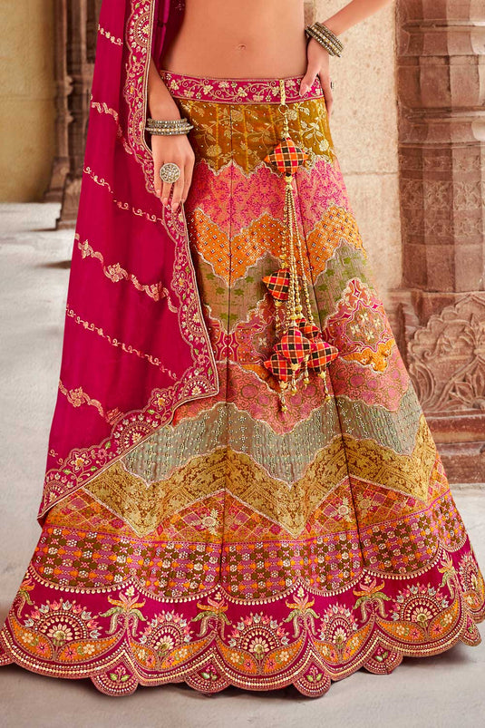 Banarasi Silk Wedding Wear Luxurious Bridal Lehenga In Multi Color