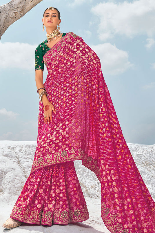 Magenta Bliss Pure Georgette Wedding Wear Patola Saree