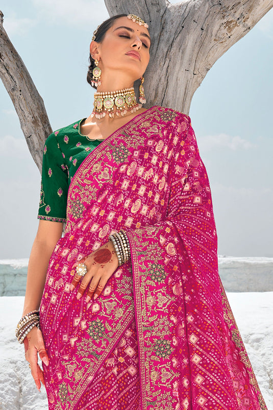 Magenta Bliss Pure Georgette Wedding Wear Patola Saree