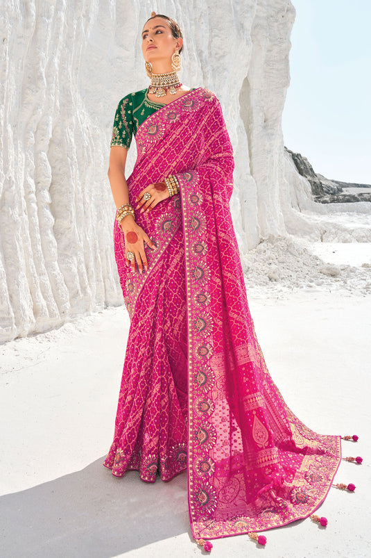 Blush Magenta Glow Pure Georgette Bridal Patola Saree