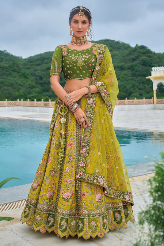 Graceful Green Designer Bridal Silk Lehenga Choli