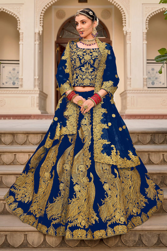 Emerald Blue Heavy Velvet Bridal Lehenga