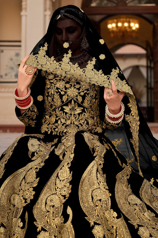 Black Shine Heavy Bridal Lehenga Set