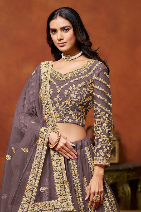 Radiance Net Lehenga Choli In Purple Color