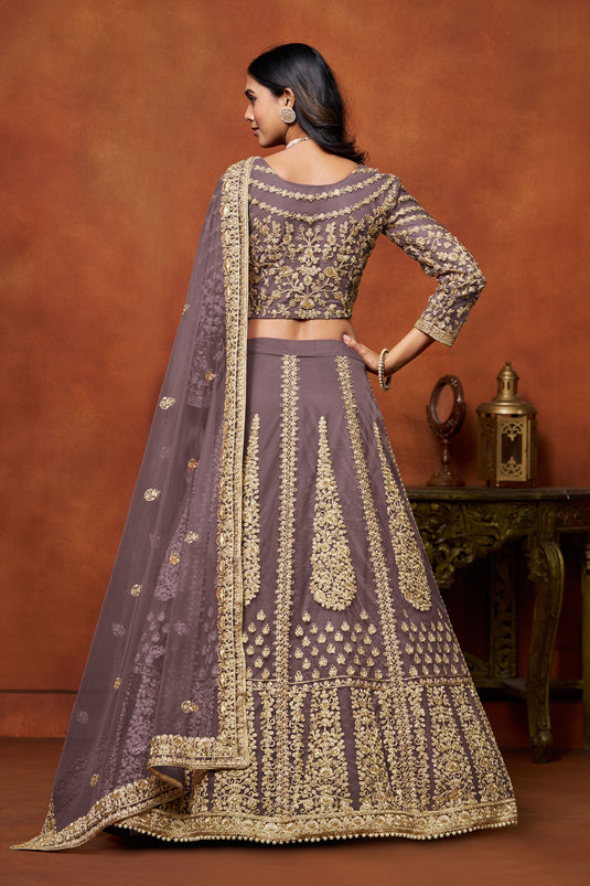 Radiance Net Lehenga Choli In Purple Color